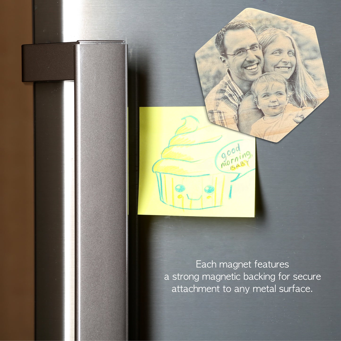 Custom Hexagon Wood Photo Magnets - Personalized Fridge Keepsake Gift