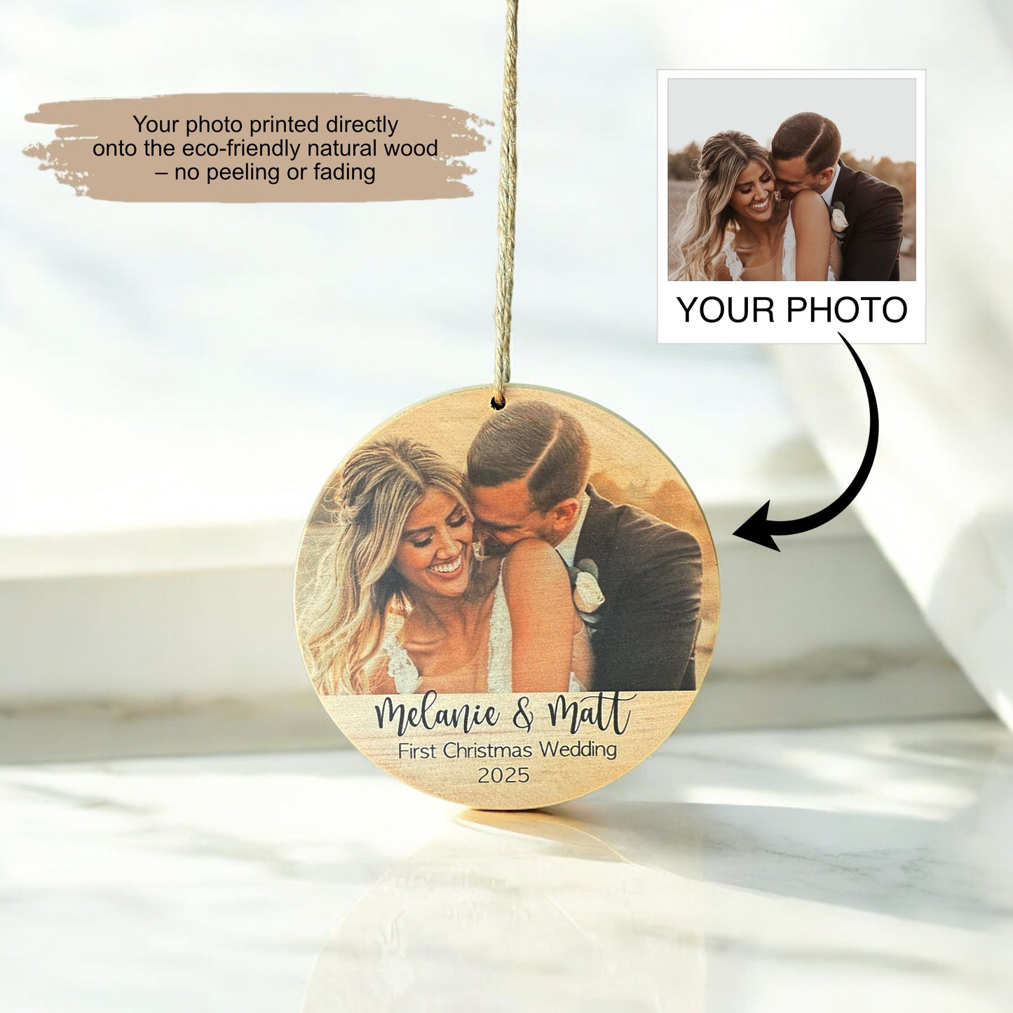 First Christmas Wedding Photo Ornament – Personalized Newlywed Keepsake