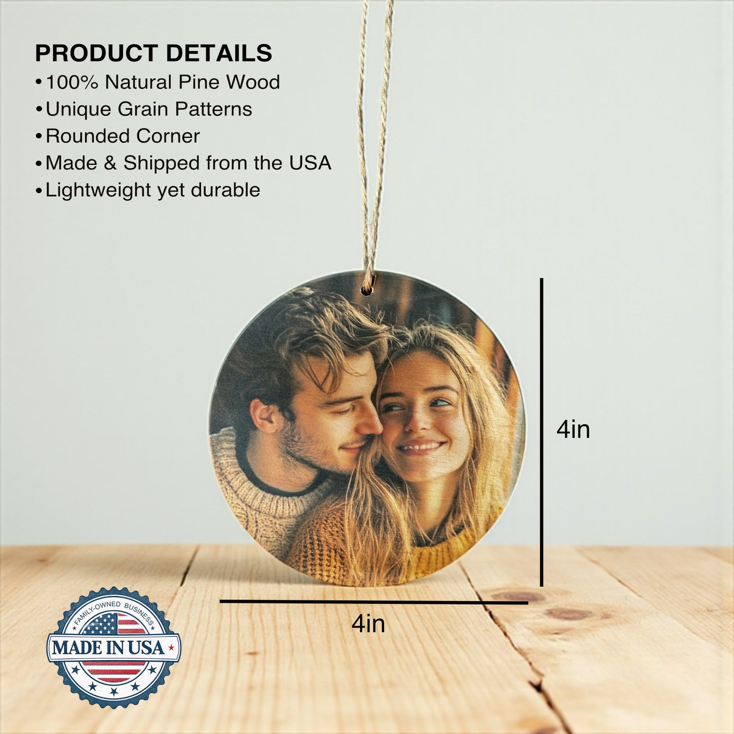 Personalized Christmas Wood Photo Ornament