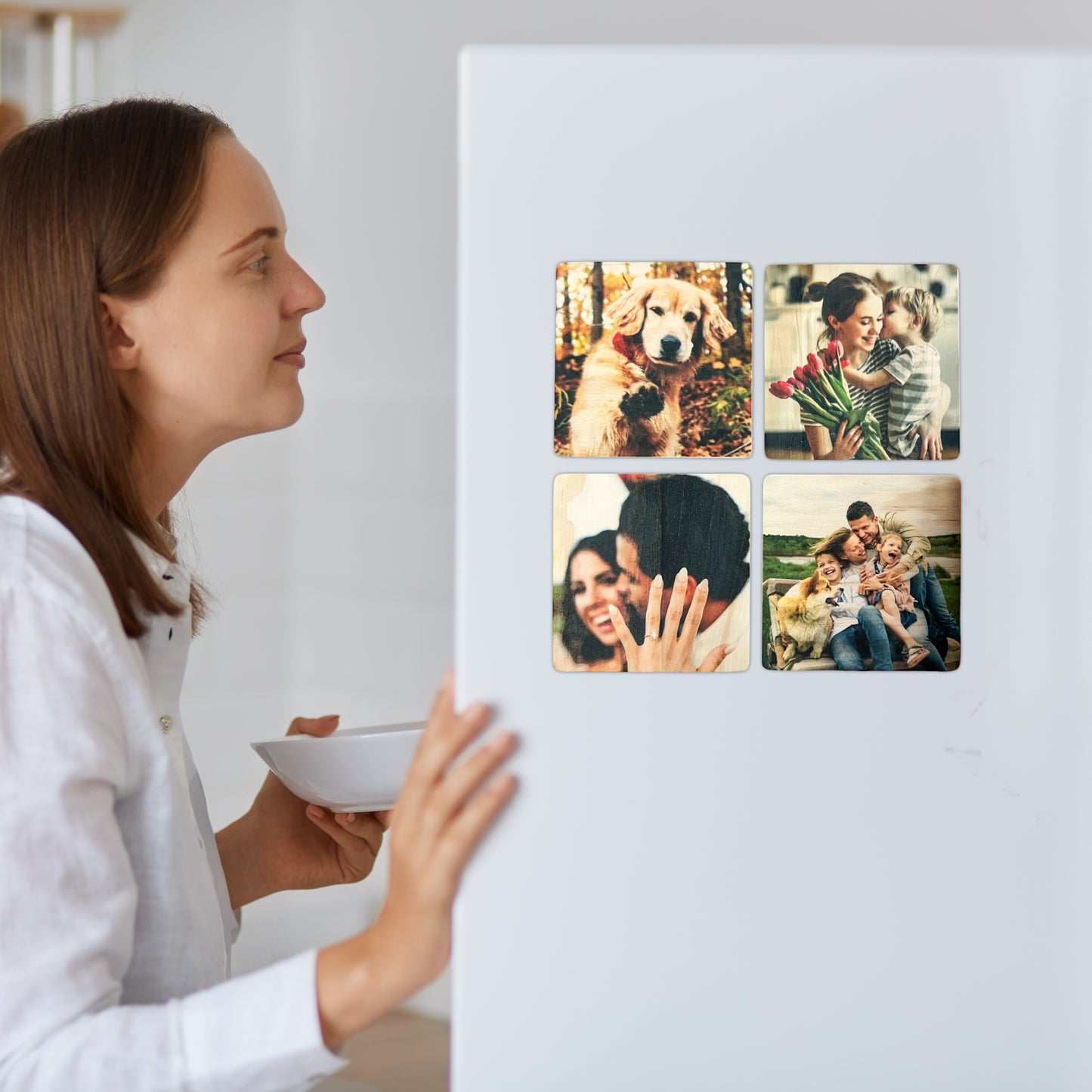 Custom Square Wood Photo Magnets - Personalized Fridge Keepsake Gift