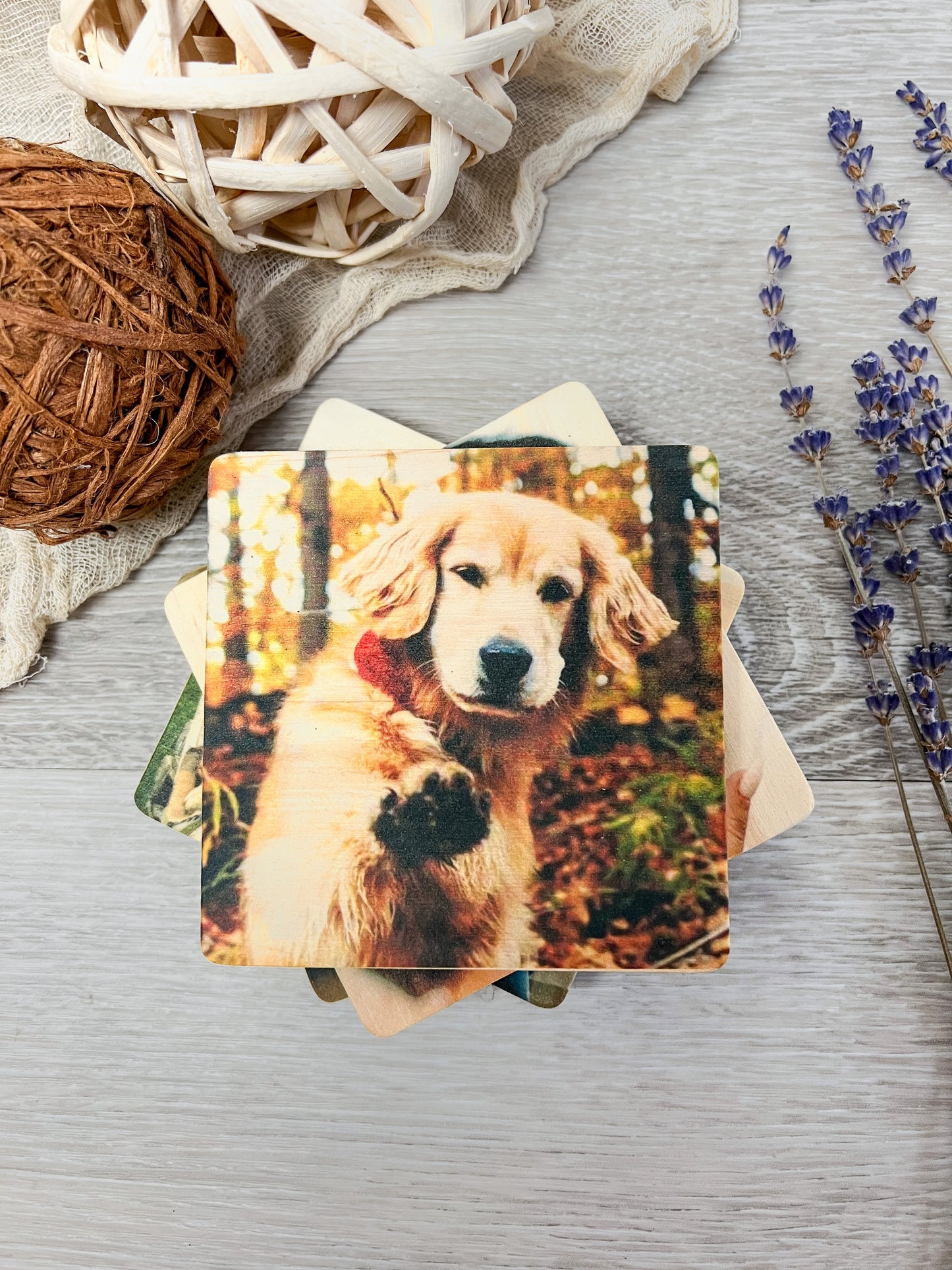 Square Wood Photo Magnets