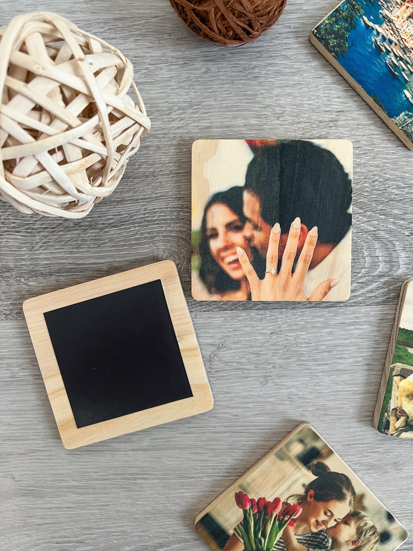 Square Wood Photo Magnets