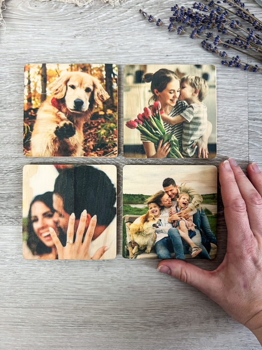 Square Wood Photo Magnets